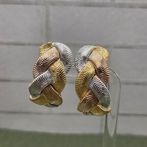 973. Monet Tri-Color Braided Hoop Earrings - Gold, Silver & Rose Gold